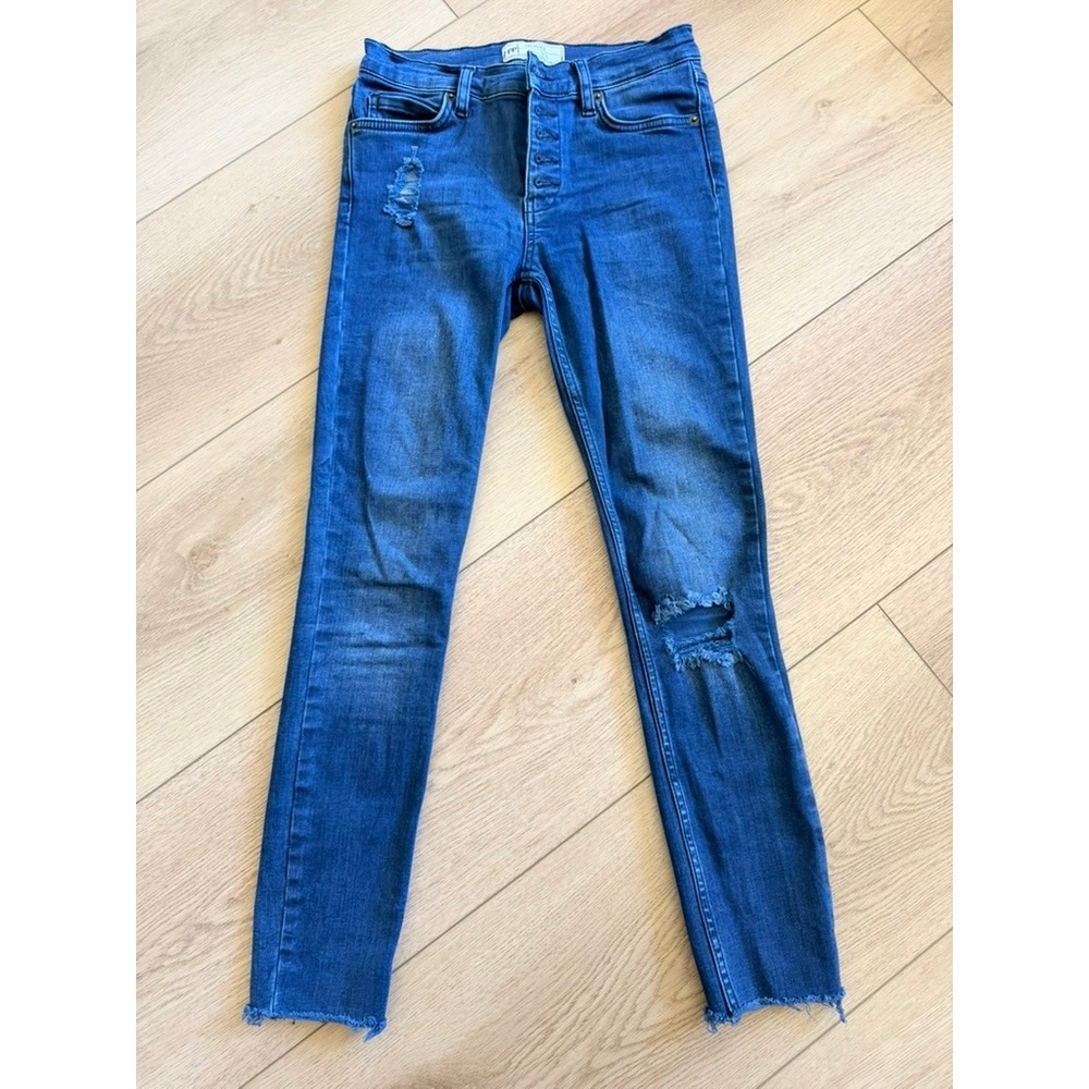 Free People Womens High Rise Skinny Jeans Medium Wash Distressed Button Fly‎ 26